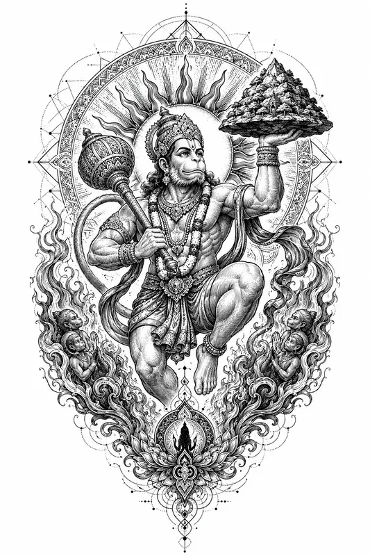 Sacred Hindu Blackwork Tattoo Designs