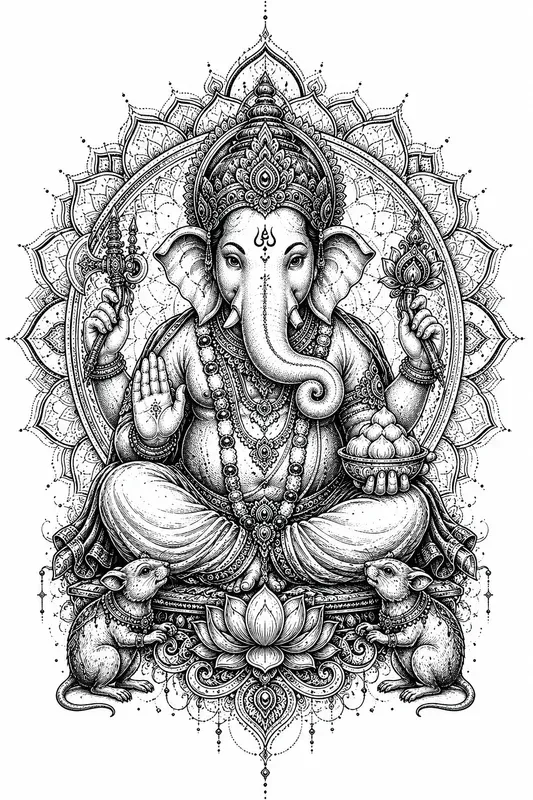 Sacred Hindu Blackwork Tattoo Designs