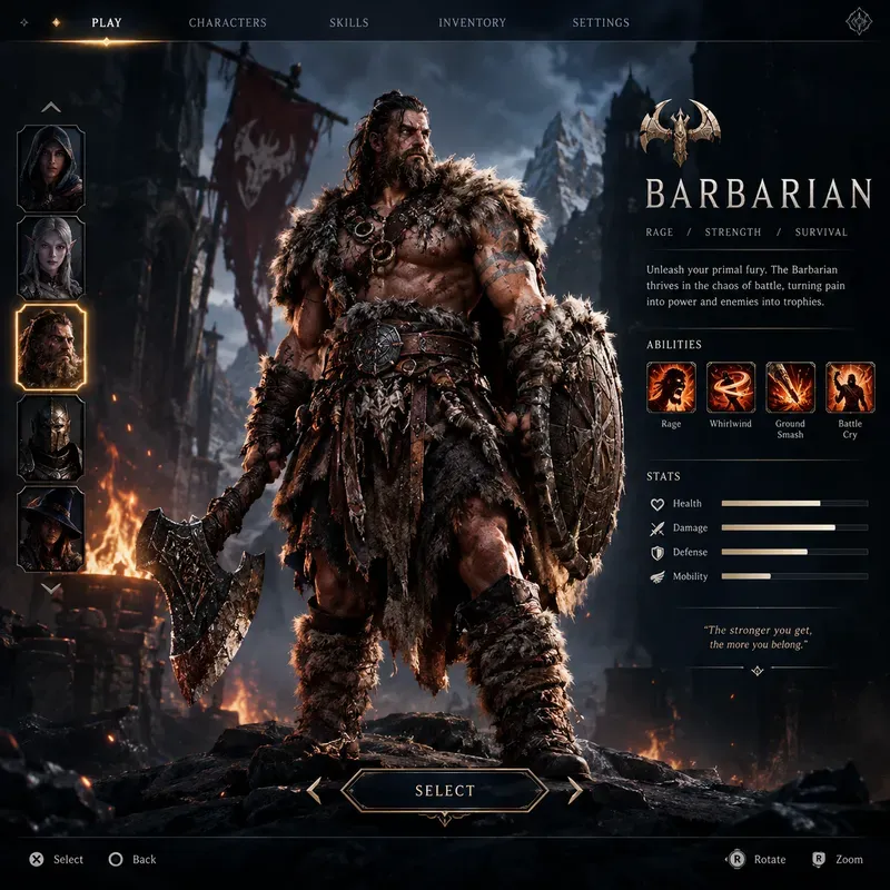 Video Game Character Selection Screens