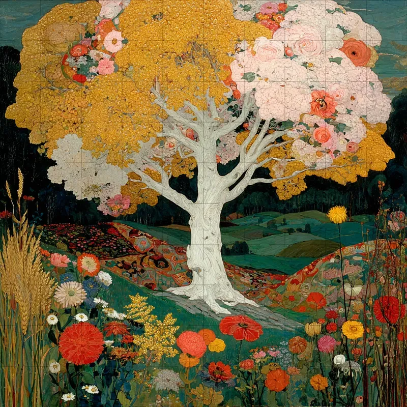 Oil Symbolist Folk Tapestry Florals