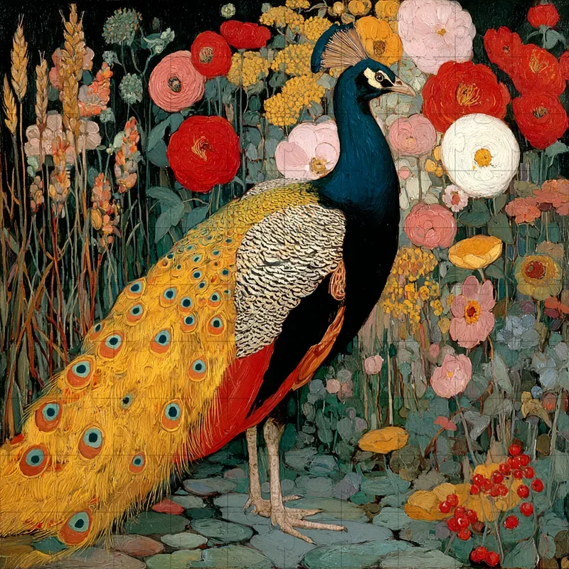 Oil Symbolist Folk Tapestry Florals