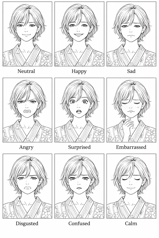 Girl Emotion Set Generator 9 Expressions