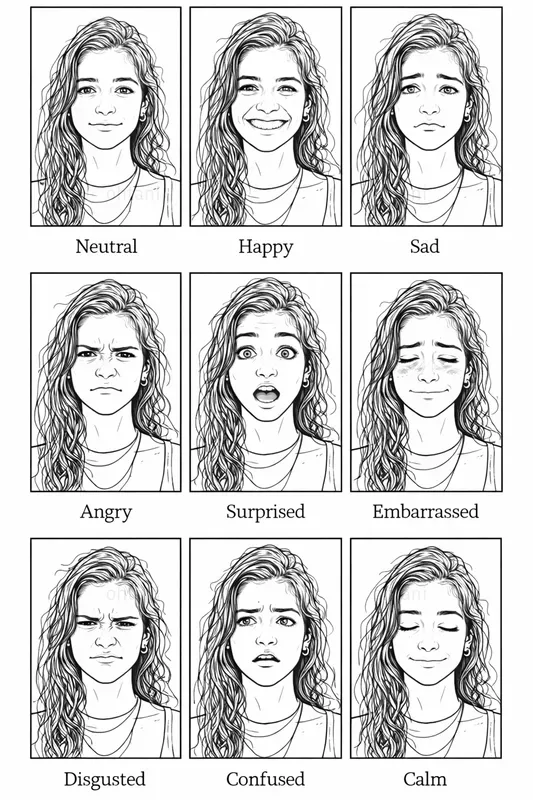 Girl Emotion Set Generator 9 Expressions