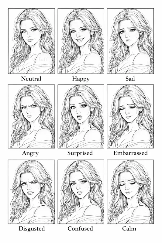 Girl Emotion Set Generator 9 Expressions