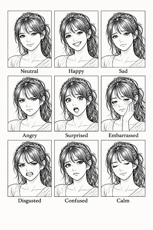 Girl Emotion Set Generator 9 Expressions