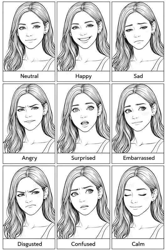 Girl Emotion Set Generator 9 Expressions