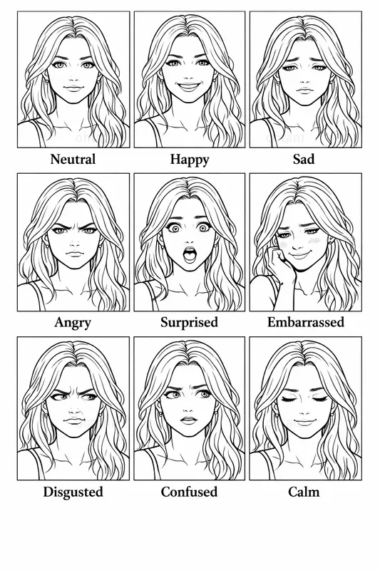 Girl Emotion Set Generator 9 Expressions
