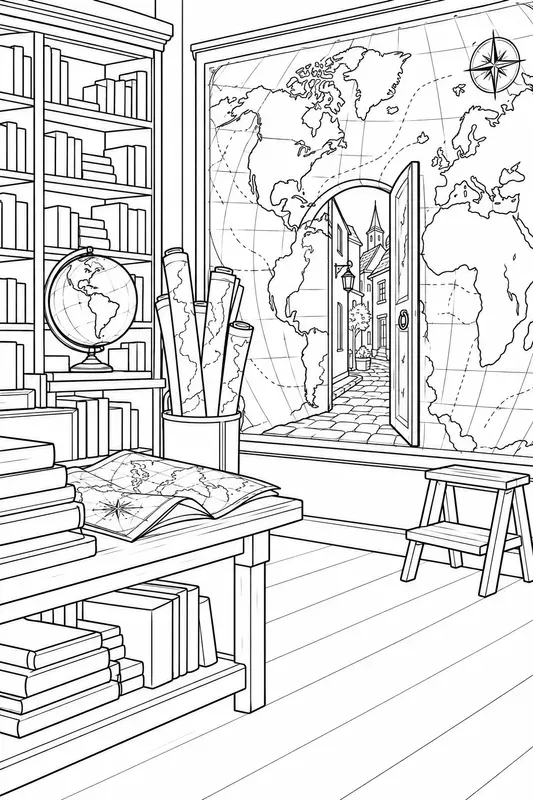 Haunted Bookshop Coloring Pages