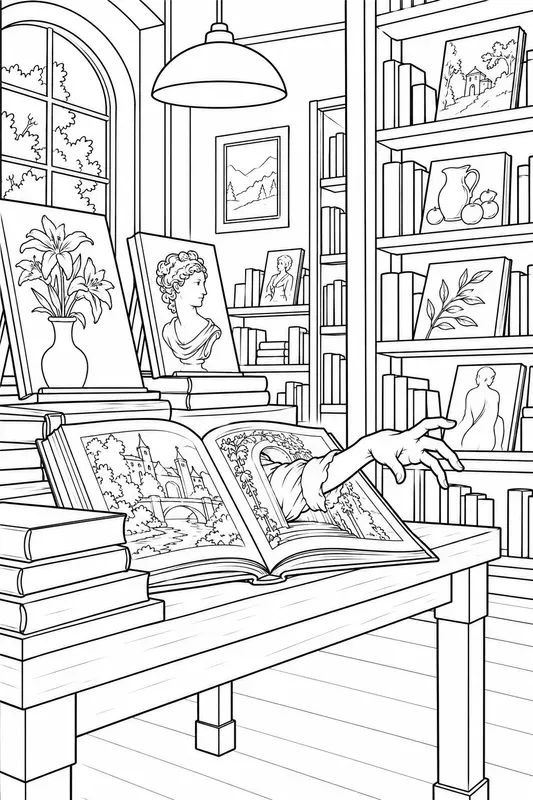 Haunted Bookshop Coloring Pages
