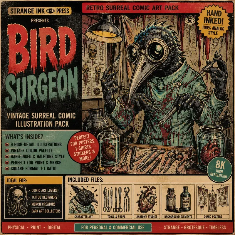 Vintage Grotesque Surrealist Comic Prompts