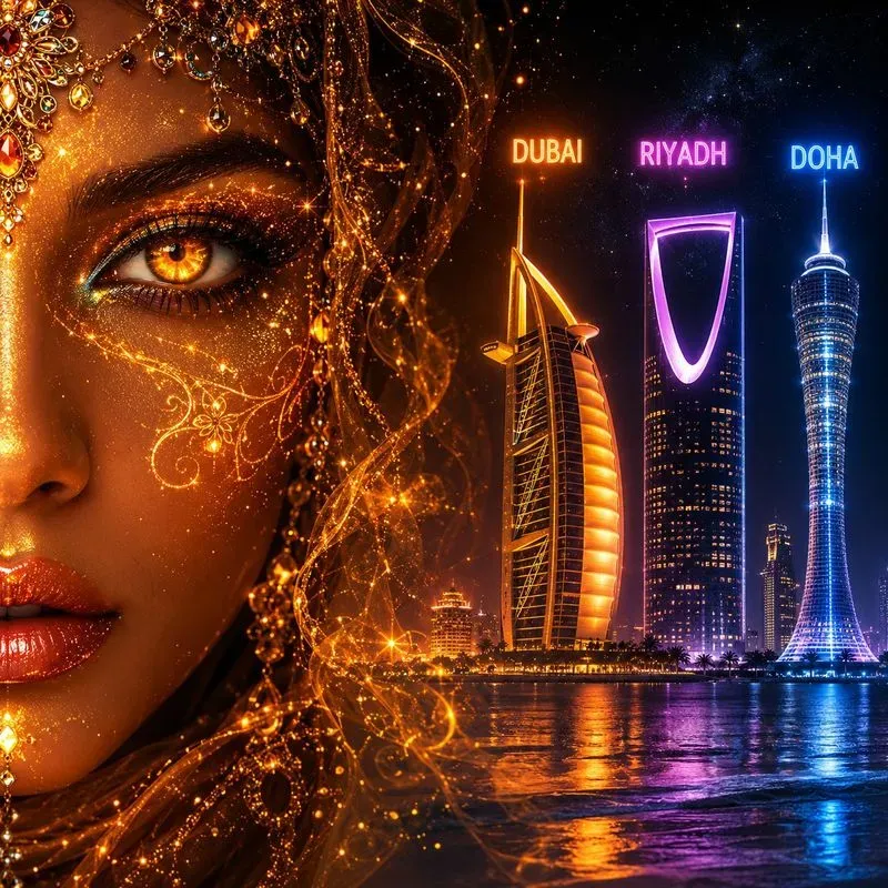 Neon City Landmark Portrait Fusions