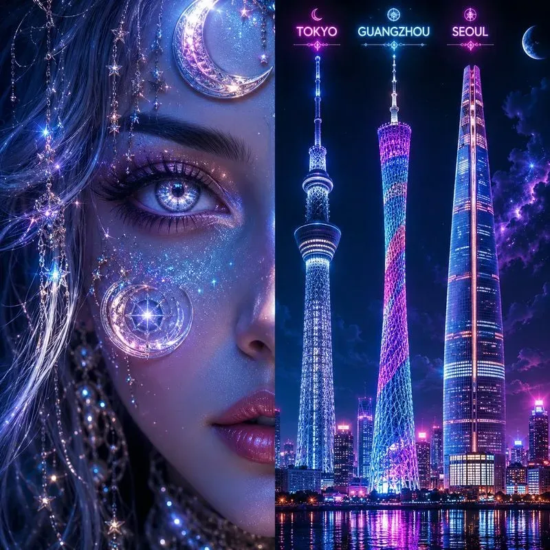 Neon City Landmark Portrait Fusions