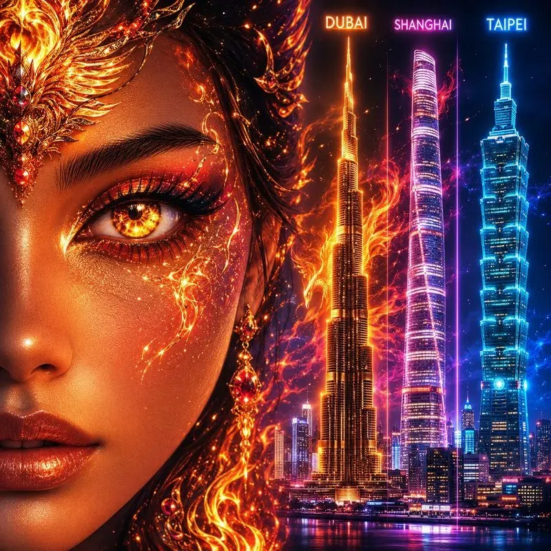 Neon City Landmark Portrait Fusions