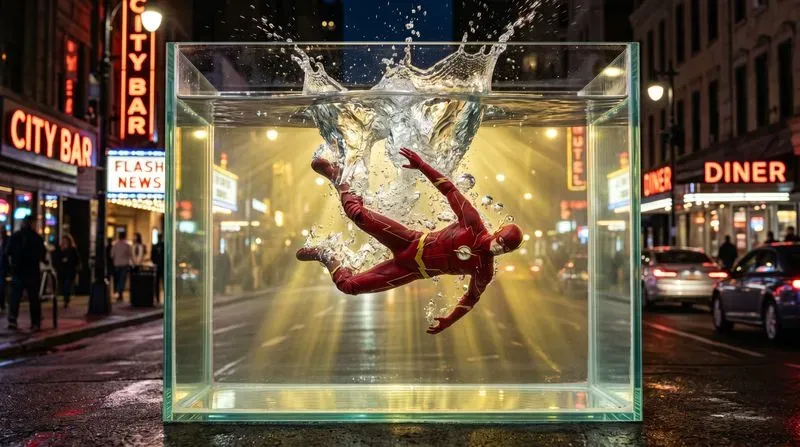 Hyperrealistic Glass Tank Splash Art