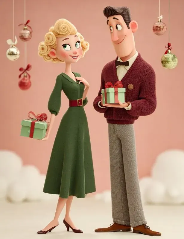 3D Vintage Christmas Couples Pastel