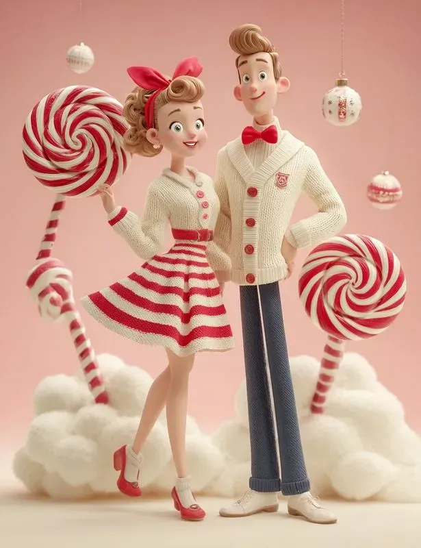 3D Vintage Christmas Couples Pastel