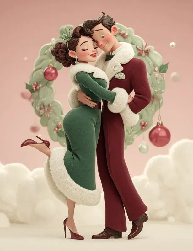 3D Vintage Christmas Couples Pastel
