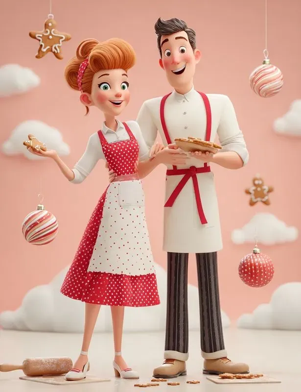 3D Vintage Christmas Couples Pastel