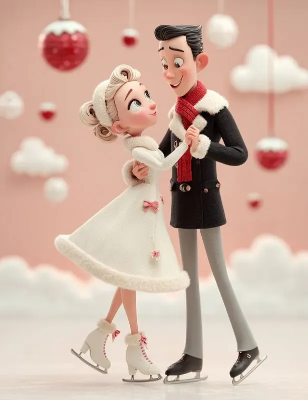 3D Vintage Christmas Couples Pastel