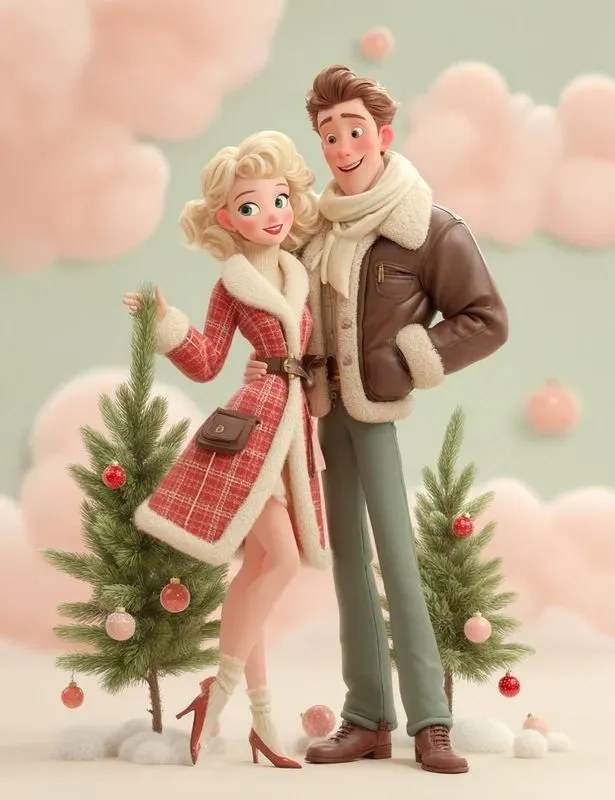 3D Vintage Christmas Couples Pastel