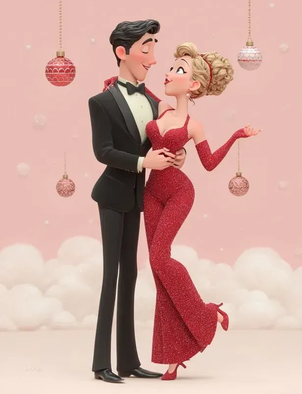 3D Vintage Christmas Couples Pastel