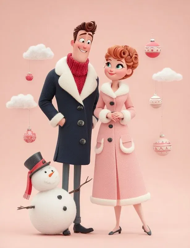 3D Vintage Christmas Couples Pastel
