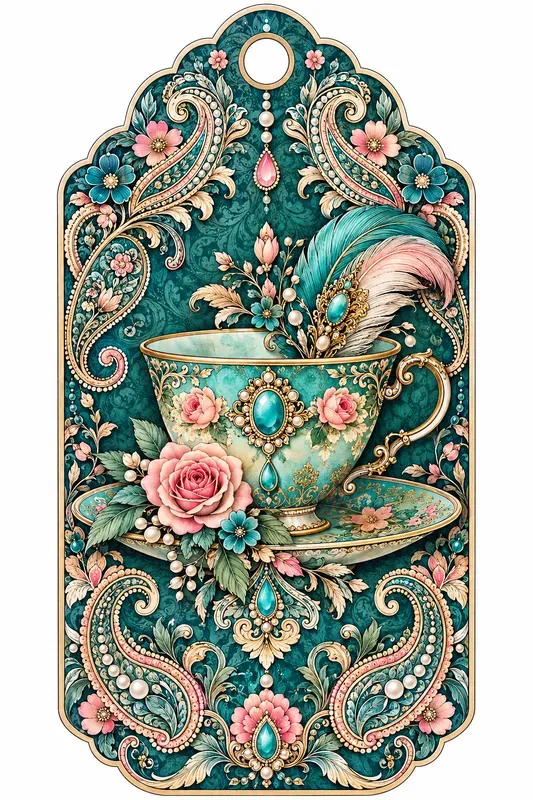 Teal Paisley Vintage Gift Tags
