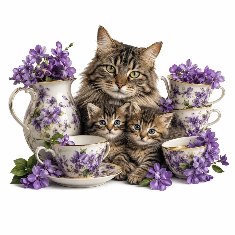 Animal Families Realistic Cats And Teacups