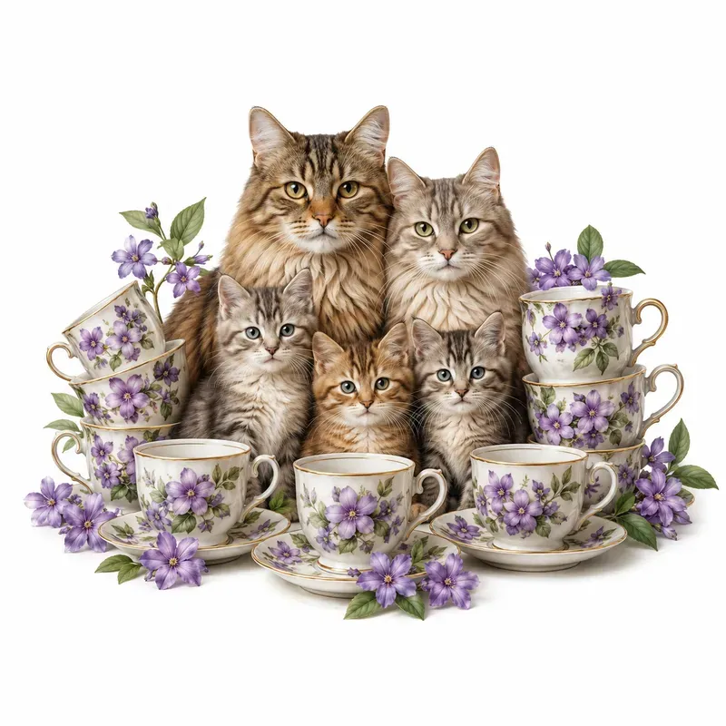 Animal Families Realistic Cats And Teacups
