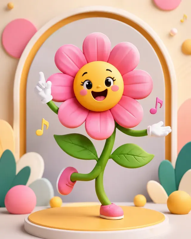 Cute Kawaii Floral Mascot 3D Cliparts