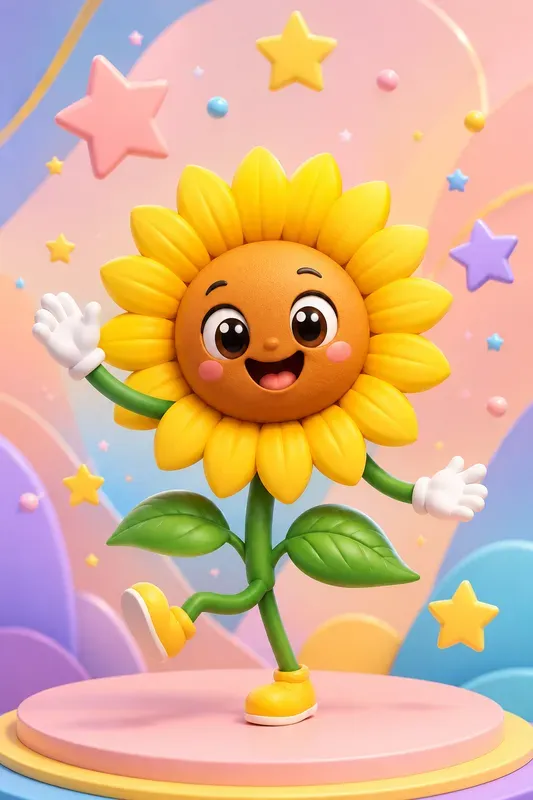 Cute Kawaii Floral Mascot 3D Cliparts
