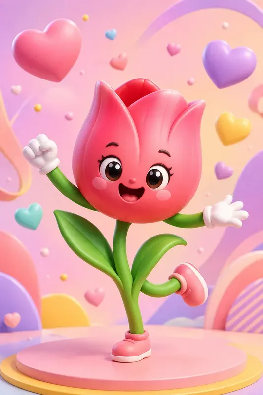 Cute Kawaii Floral Mascot 3D Cliparts