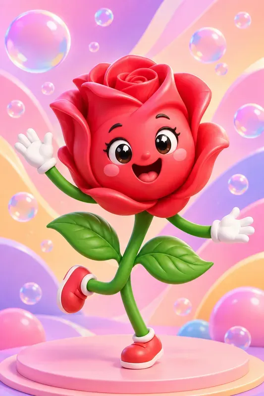 Cute Kawaii Floral Mascot 3D Cliparts