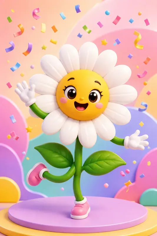 Cute Kawaii Floral Mascot 3D Cliparts