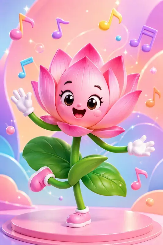Cute Kawaii Floral Mascot 3D Cliparts