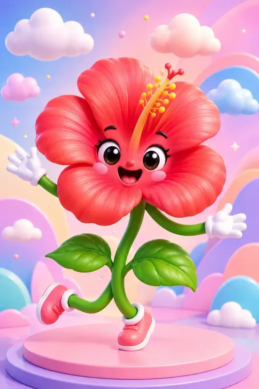 Cute Kawaii Floral Mascot 3D Cliparts