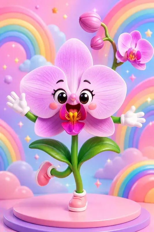 Cute Kawaii Floral Mascot 3D Cliparts