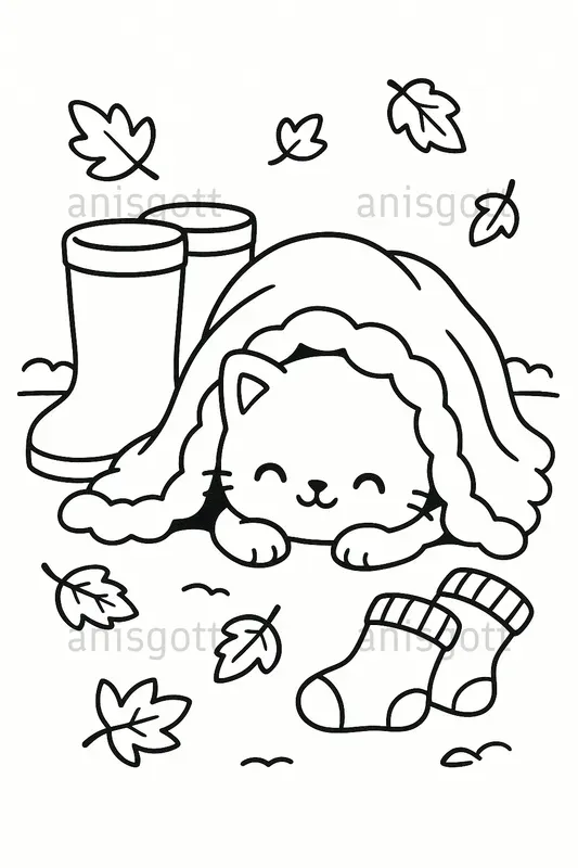 Cozy Fall Peeking Cats Coloring Pages
