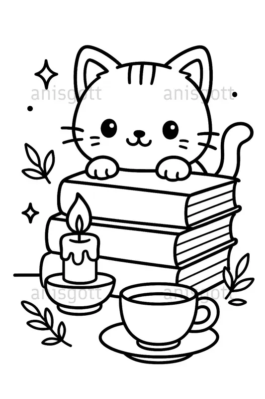 Cozy Fall Peeking Cats Coloring Pages
