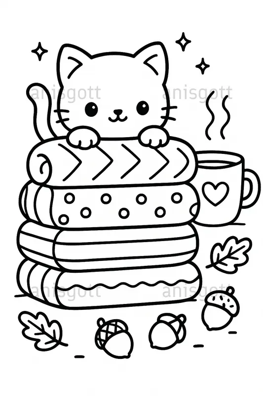 Cozy Fall Peeking Cats Coloring Pages