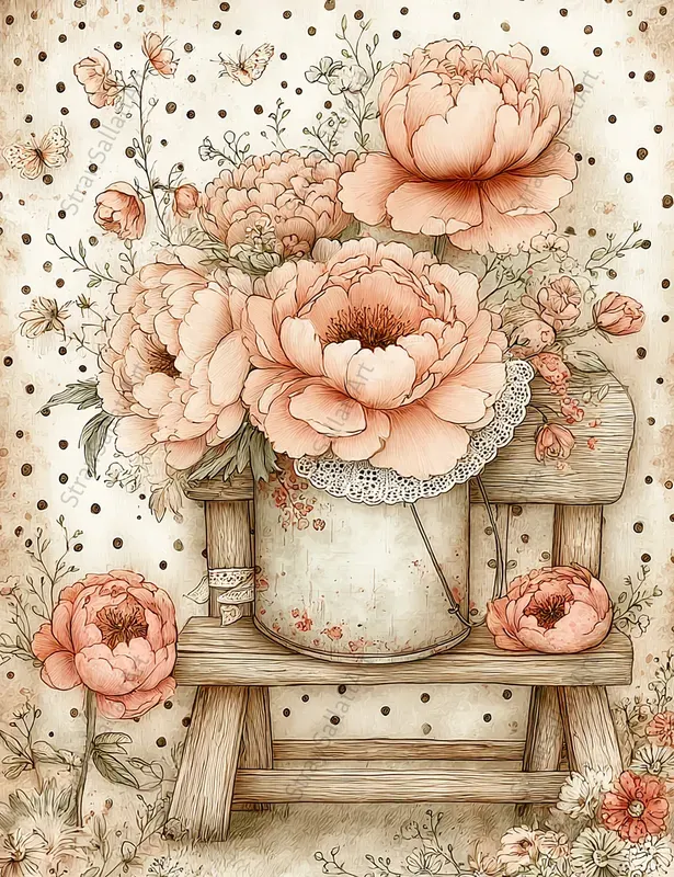French Cottage Peony Junk Journal Pages