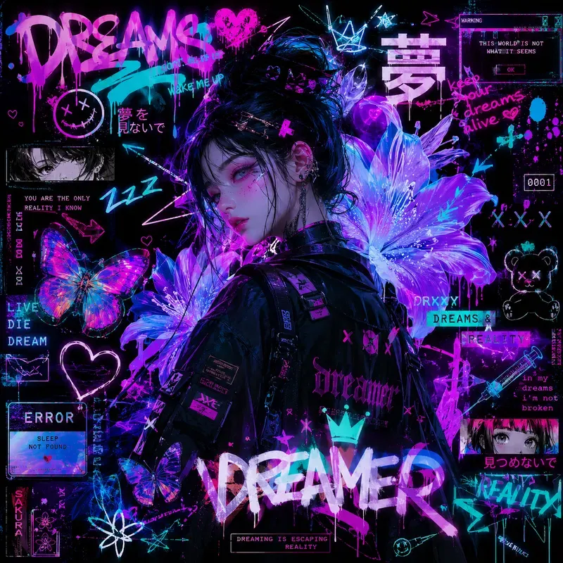 Neon Cyberpunk Sticker Collages