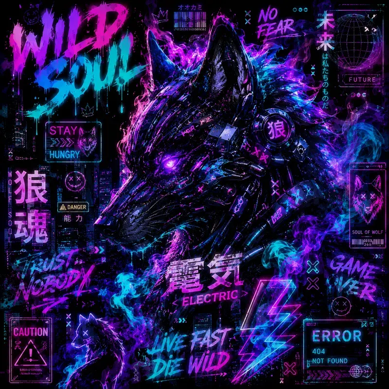 Neon Cyberpunk Sticker Collages