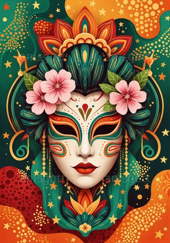 Whimsical Oriental Folk Art Wall Prints