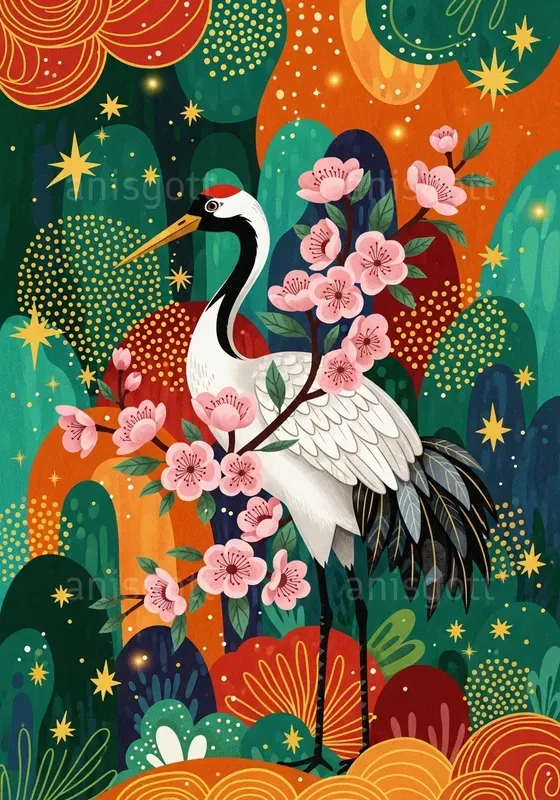 Whimsical Oriental Folk Art Wall Prints