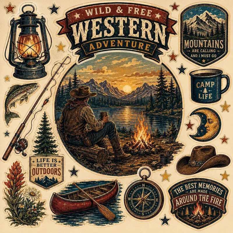 Retro Western Sticker Collages