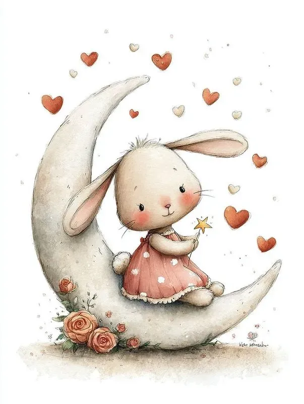 Cute Valentine Animal Watercolor Clipart