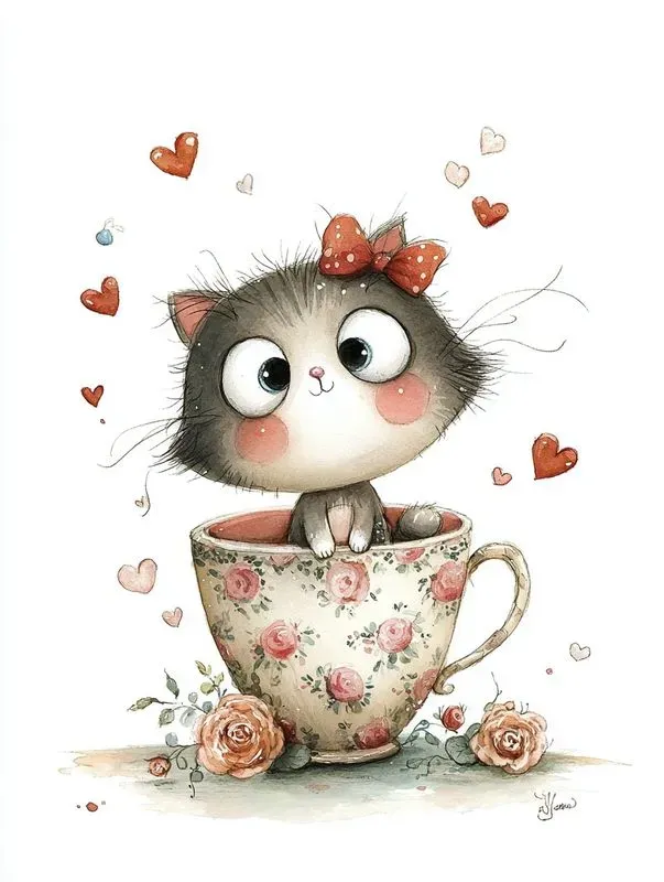 Cute Valentine Animal Watercolor Clipart
