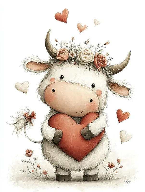 Cute Valentine Animal Watercolor Clipart