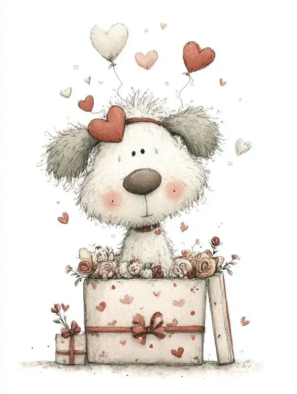 Cute Valentine Animal Watercolor Clipart